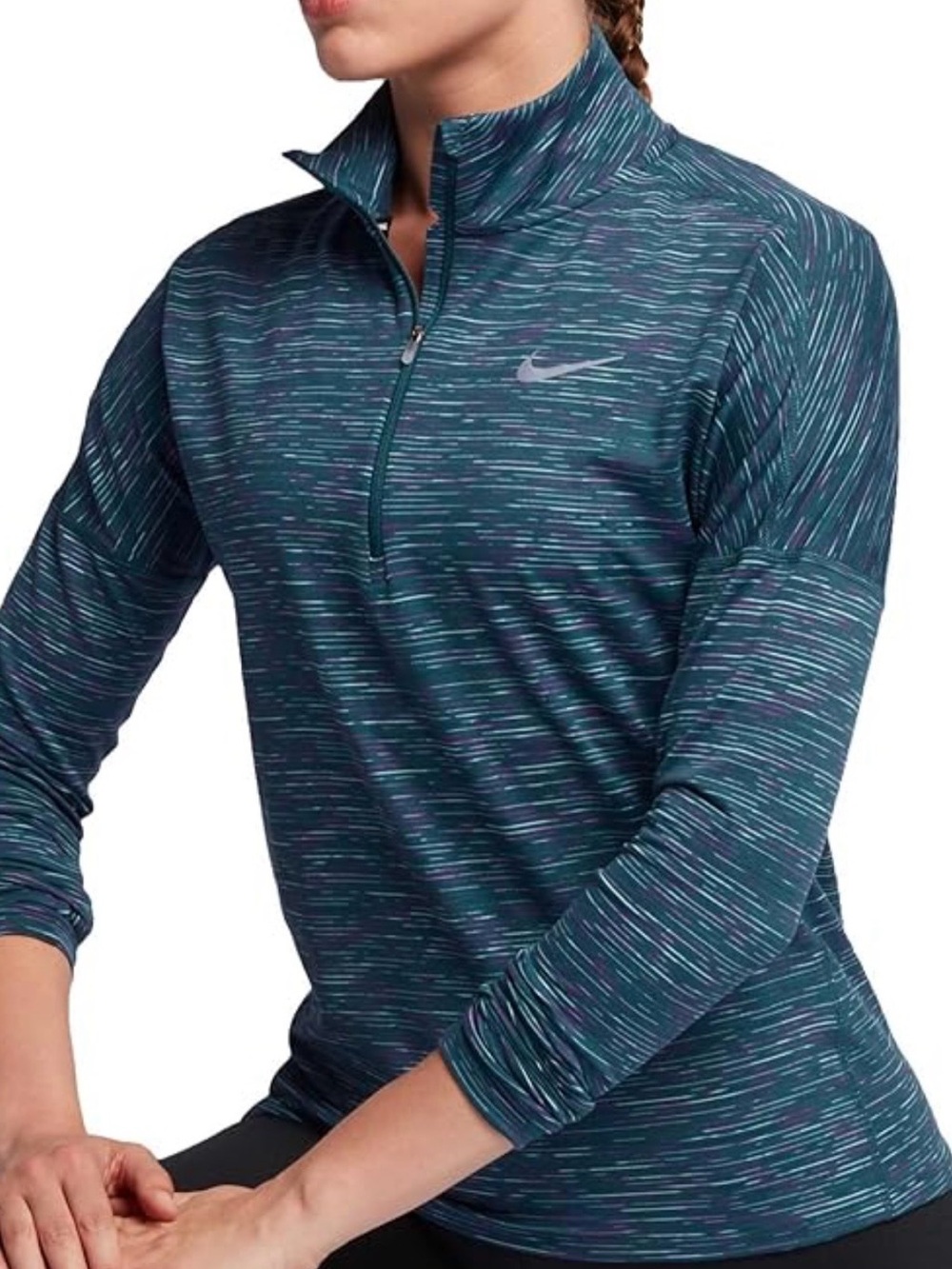 Nike Teal Striped Quarter-Zip Pullover with Purple Accents